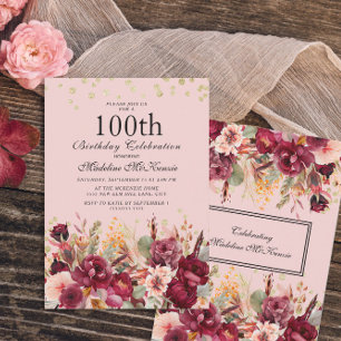 Rosa-burgunderrote Blumen mit goldenem Glitter zum Einladung