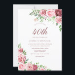 Rosa Burgundy Blush Frauen zum 40. Geburtstag einl Einladung<br><div class="desc">Rosa Burgundy Blush Frauen 40. Geburtstag laden elegante florale rosa Burgundy Design ein. Änderungen der Einladung und der entsprechenden Artikel in unserem Shop</div>