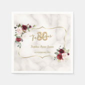 Rosa Burgundy Floral Gold 30 und fabelhafte Geburt Serviette (Vorderseite)