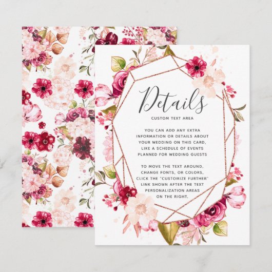 Rosa Burgundy Geometric Terrarium Wedding Details Einladung (Vorne/Hinten)