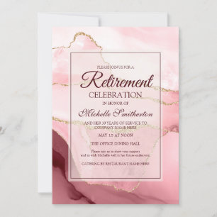 Rosa Burgundy Gold Marble Agate Retirement Party Einladung