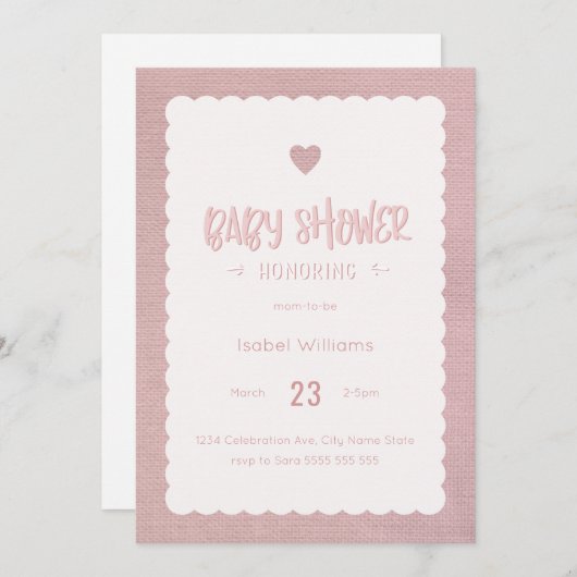 Rosa Burlap Baby Dusche Einladung - Blank Reverse (Vorne/Hinten)