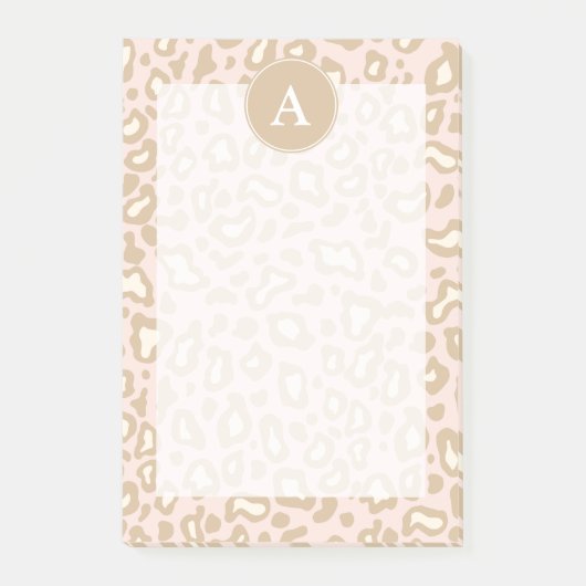 Rosa Büro-Leoparden-Monogramm-Post-it-Notiz-Gesche Post-it Klebezettel (Vorderseite)