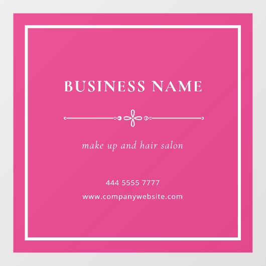 Rosa Business Salon Name Weißer Rahmen Fensteraufkleber (Blatt)