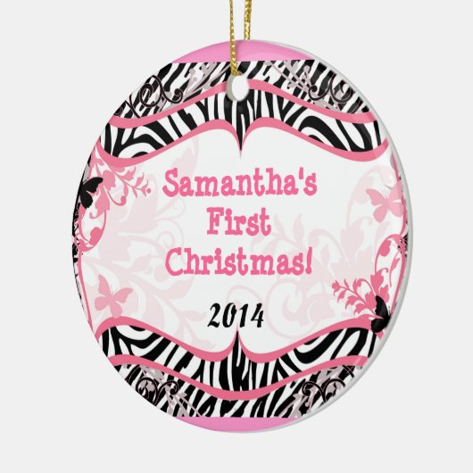 Rosa Buttefly Zebra Personalisierter Name Ornament (Links)