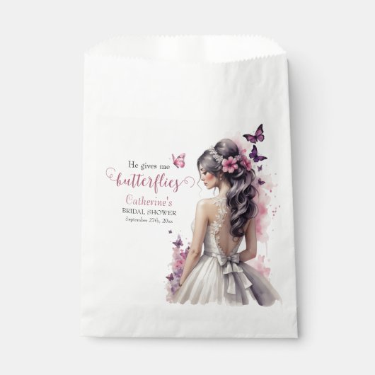 Rosa Butterfliegen Blumenzwiebelgezwitscher Brautp Geschenktütchen (Vorderseite)