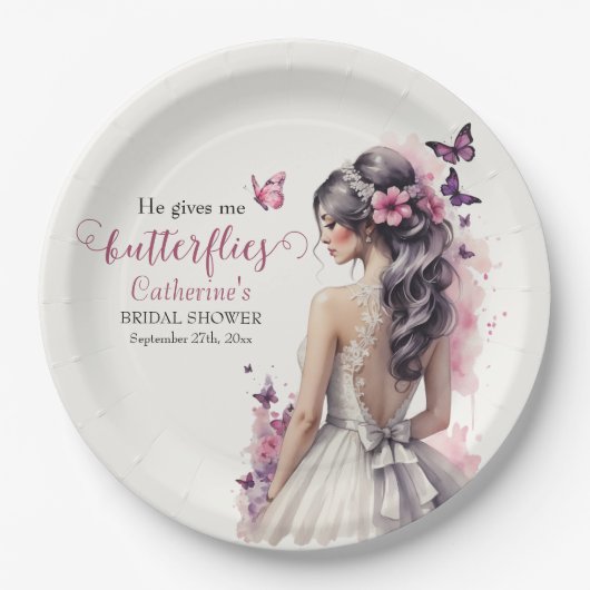 Rosa Butterfliegen Blumenzwiebelgezwitscher Brautp Pappteller (Vorderseite)