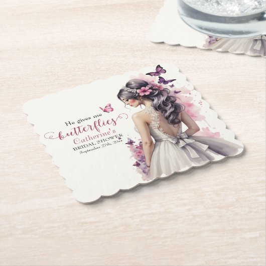 Rosa Butterfliegen Blumenzwiebelgezwitscher Brautp Untersetzer (angewinkelt)