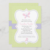 Rosa Butterfly Babydusche Einladung (Vorne/Hinten)