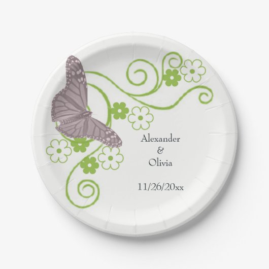 Rosa Butterfly Brautparty Papierplatte Pappteller (Vorderseite)