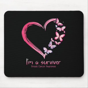 Rosa Butterfly Herz Ich bin ein Überlebender Brust Mousepad