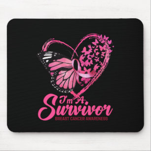 Rosa Butterfly Herz Ich bin ein Überlebender Brust Mousepad