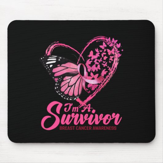 Rosa Butterfly Herz Ich bin ein Überlebender Brust Mousepad (Vorne)
