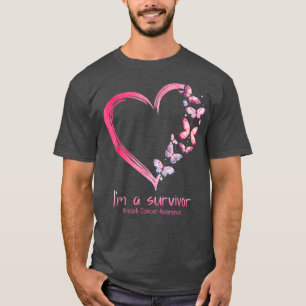Rosa Butterfly Herz Ich bin ein Überlebender Brust T-Shirt