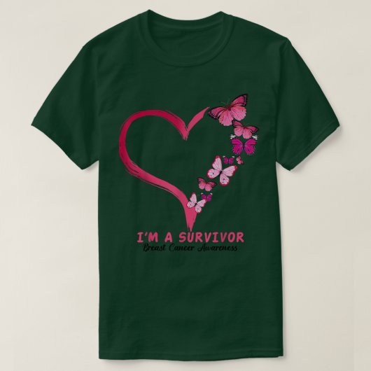Rosa Butterfly Herz Ich bin ein Überlebender Brust T-Shirt (Design vorne)