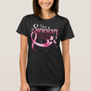 Rosa Butterfly Herz Ich bin ein Überlebender Brust T-Shirt