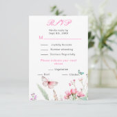 Rosa Butterfly-Hochzeit RSVP Karte (Stehend Vorderseite)