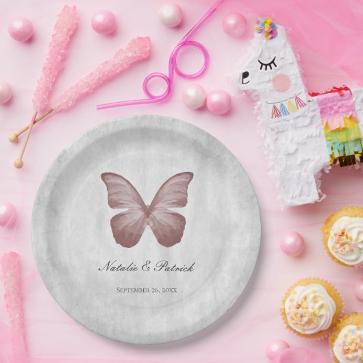 Rosa Butterfly Hochzeitspapier-Teller Pappteller (Party)