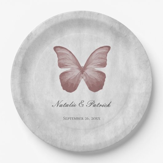 Rosa Butterfly Hochzeitspapier-Teller Pappteller (Vorderseite)