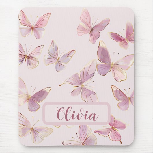 Rosa Butterfly Kinder Personalisierte Maus Mat Mousepad (Vorne)
