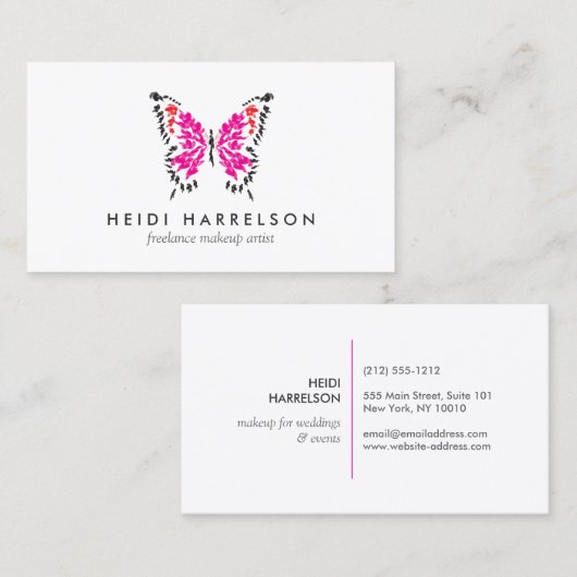 Rosa Butterfly-Logo auf Weiß Visitenkarte (Vorne/Hinten)