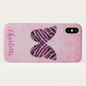 Rosa Butterfly Name Monogram Case-Mate iPhone Hülle (Rückseite (Horizontal))