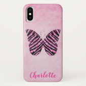 Rosa Butterfly Name Monogram Case-Mate iPhone Hülle (Rückseite)