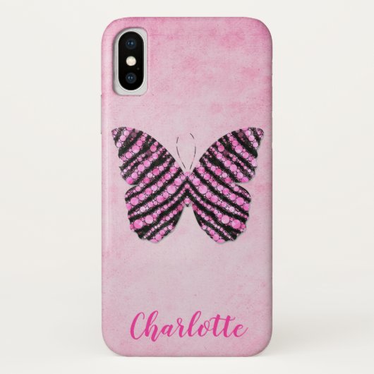 Rosa Butterfly Name Monogram Case-Mate iPhone Hülle (Rückseite)