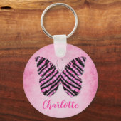 Rosa Butterfly Name Monogram Schlüsselanhänger (Rückseite)