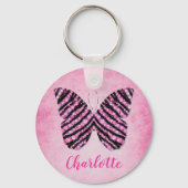 Rosa Butterfly Name Monogram Schlüsselanhänger (Rückseite)