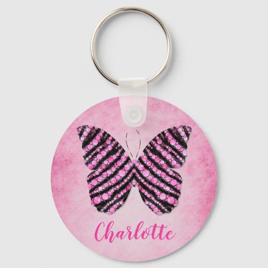 Rosa Butterfly Name Monogram Schlüsselanhänger (Rückseite)
