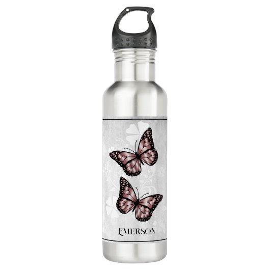Rosa Butterfly Personalisiert Edelstahlflasche (Vorderseite)