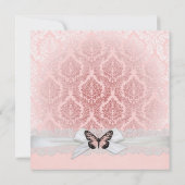 Rosa Butterfly-Schnürsenkel Ribbon Damask Brautpar Einladung (Rückseite)