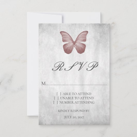 Rosa Butterfly Wedding RSVP Card (Vorderseite)