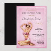 Rosa Button bis Geburtstag Einladung Retro Vintag (Vorne/Hinten)