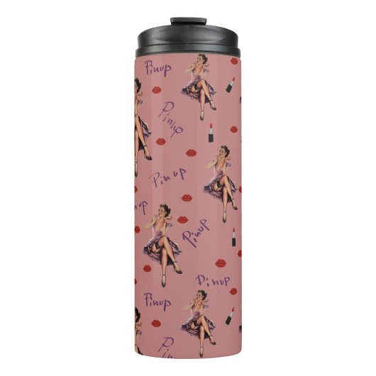 Rosa Button nach oben Thermosbecher (Vorderseite)