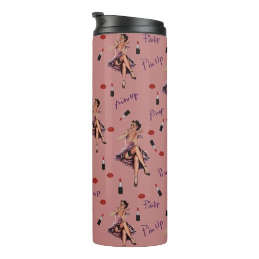 Rosa Button nach oben Thermosbecher (Nach rechts gedreht)