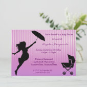 Rosa Button-Stripe Babydusche Einladung (Stehend Vorderseite)