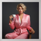 Rosa Button-Up Girl Model Portrait Office Frau Poster (Vorne)