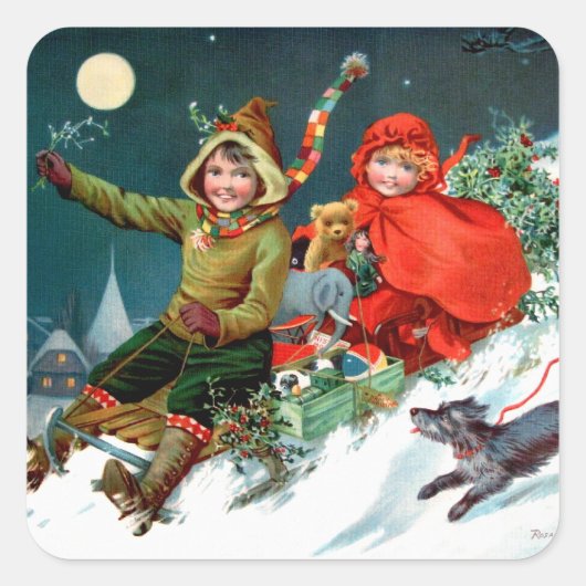 Rosa C. Petherick: Weihnachts-Shopping Quadratischer Aufkleber (Vorderseite)