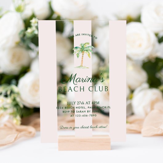 Rosa Cabana Stripes Palm Beach Club Acryleinladungen