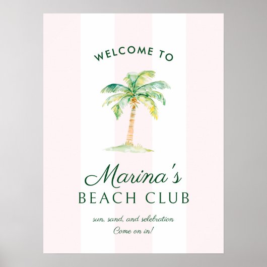 Rosa Cabana Stripes Palm Beach Club Willkommen Poster (Vorne)