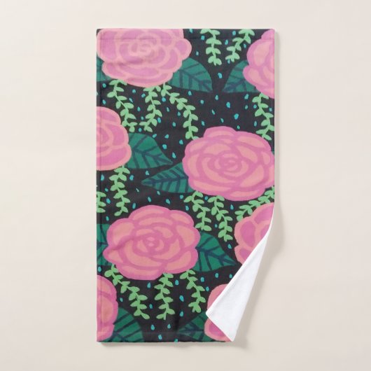 Rosa Cabbage-Rose Badhandtuch Set (Handtuch)