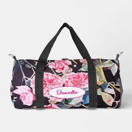 Rosa Cabbage-Rose-Blumenmuster-Wasserfarbe Mädchen Duffle Bag (Vorderseite)