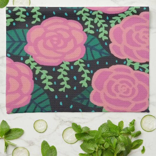 Rosa Cabbage-Rose  Geschirrtuch (Gefaltet)