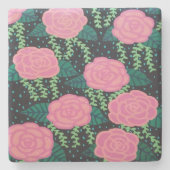 Rosa Cabbage-Rose Steinuntersetzer (Vorderseite)