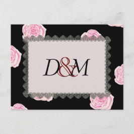 Rosa Cabbage Rose und Black Lace Hochzeit Ankündigungspostkarte