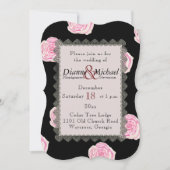 Rosa Cabbage Rose und Black Lace Hochzeit Einladung (Vorderseite)