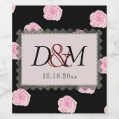 Rosa Cabbage Rose und Black Lace Hochzeit Weinetikett (Einzelnes Label)
