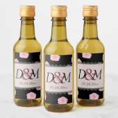 Rosa Cabbage Rose und Black Lace Hochzeit Weinetikett (Flaschen)